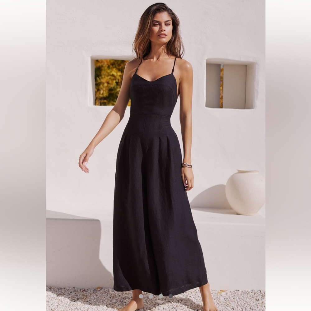 NWT - Anthropologie Black linen Strappy Jumpsuit